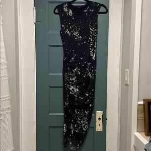 ALLSAINTS Mesh Black and Grey side Ruched Midi dress